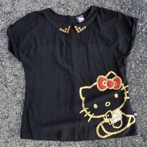 Sanrio 2012 XL Glamorous Hello Kitty Studded Black & Gold Blouse